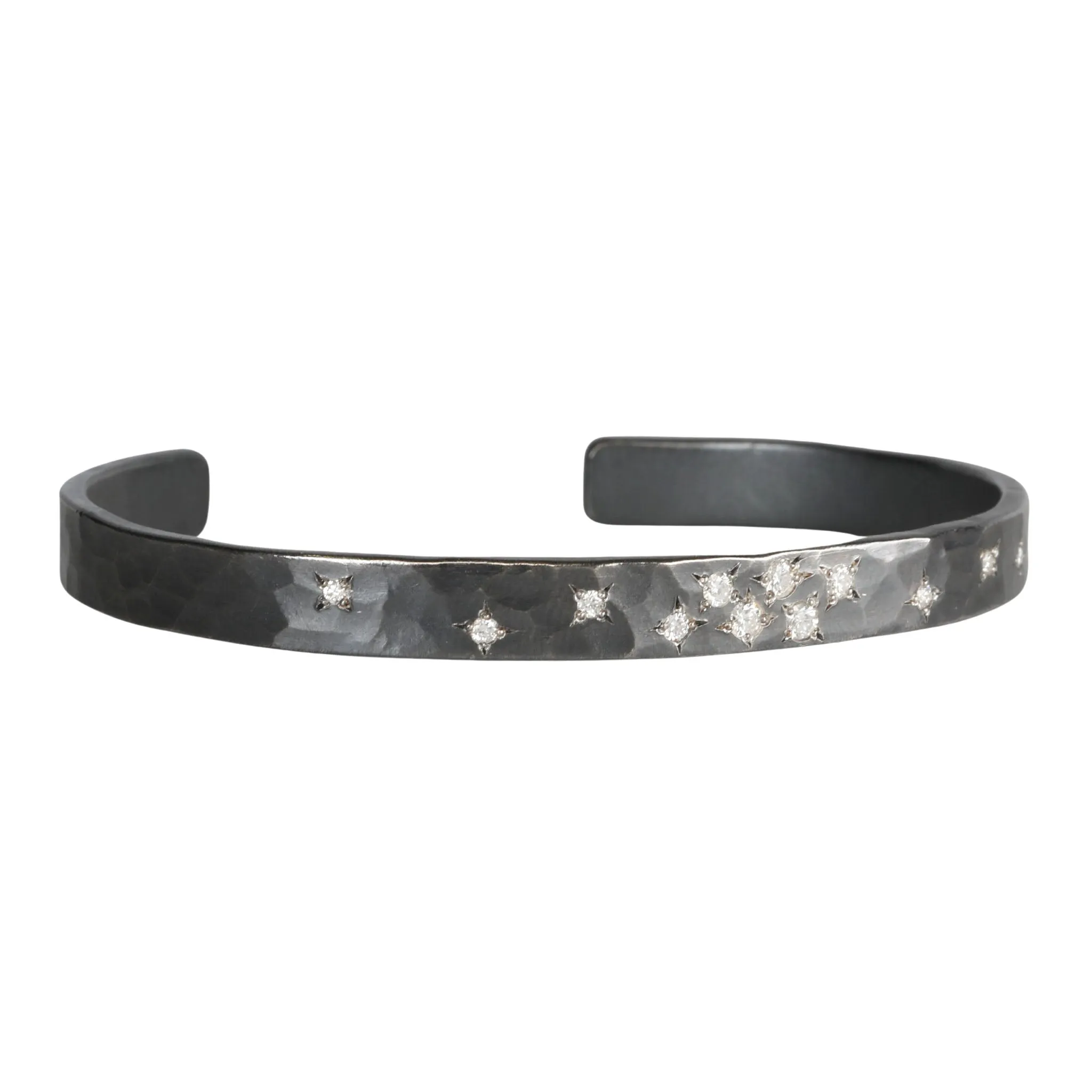 Oxidized Sterling Silver Cluster Hammered Cuff with 12 Diamonds