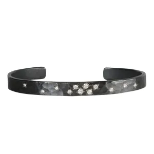 Oxidized Sterling Silver Cluster Hammered Cuff with 12 Diamonds