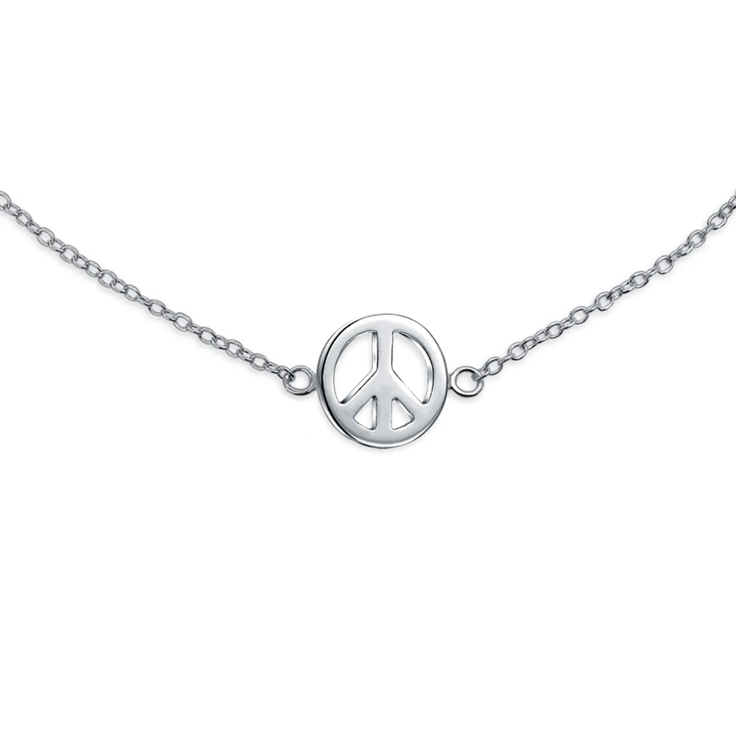 Peace Sign Charm Anklet Ankle Bracelet Sterling Silver 9-10 Inch