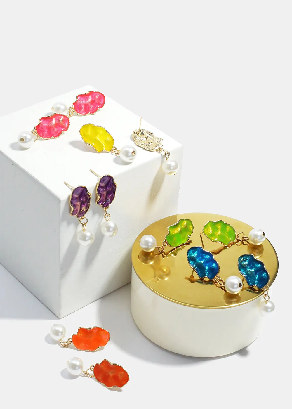 Pearl & Colorful Textured Dangle Earrings
