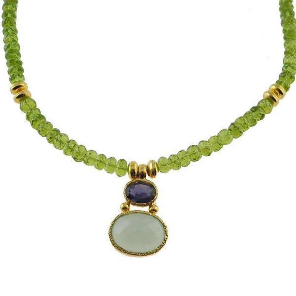 Peridot and Kyanite and Chalcedony Necklace