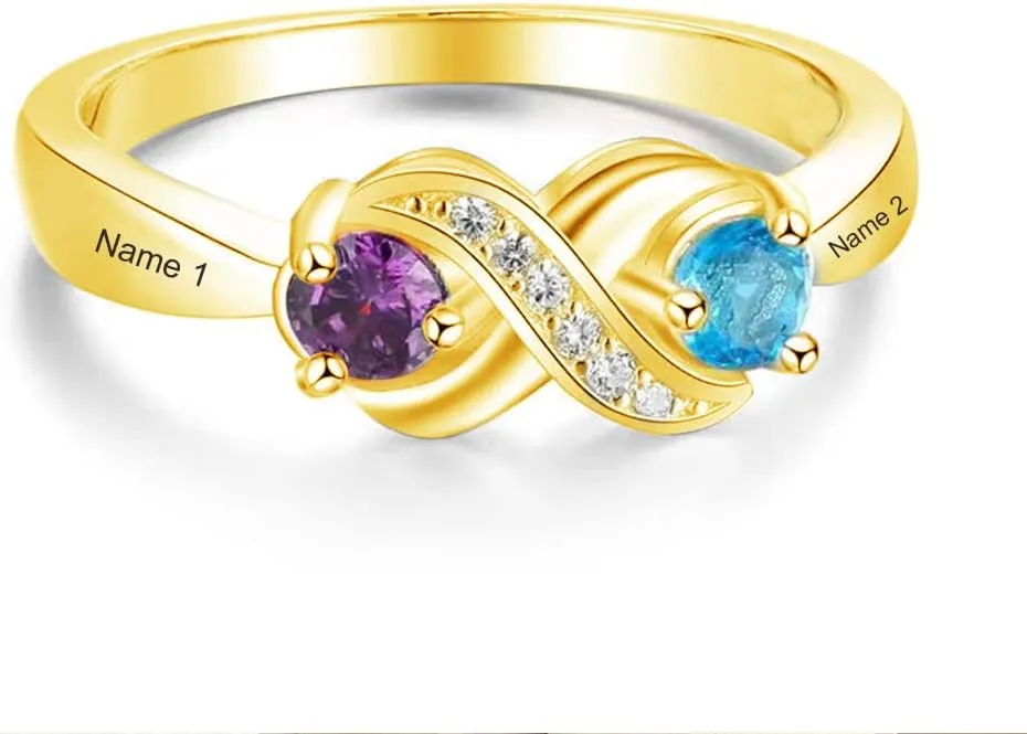 Personalized Moissanite Heart Name Rings with 2-6 CZ Birthstone, Sterling Silver Customized Birthstone Rings for Mom Women Jewelry for Women Mothers Day Birthday