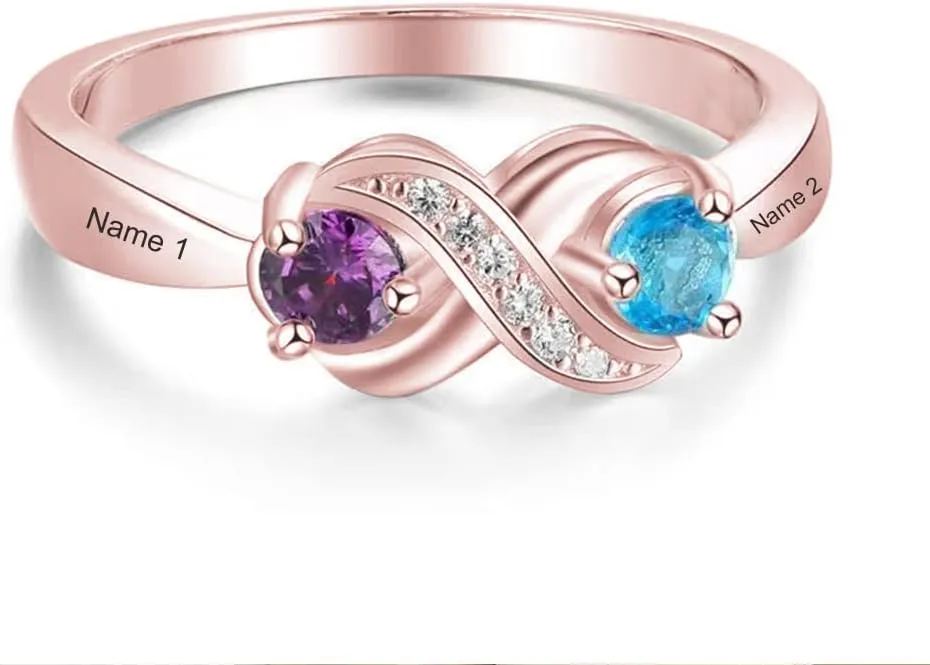 Personalized Moissanite Heart Name Rings with 2-6 CZ Birthstone, Sterling Silver Customized Birthstone Rings for Mom Women Jewelry for Women Mothers Day Birthday