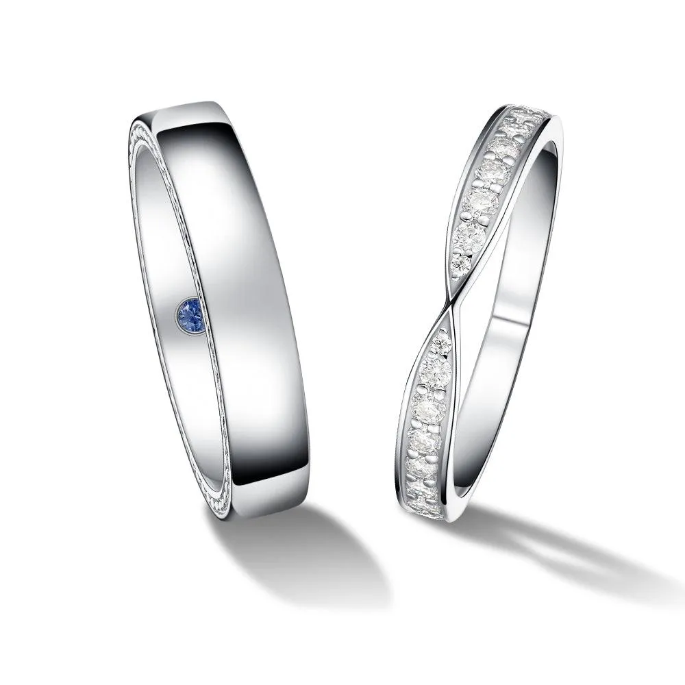 Petite Infinity Pave and High Polished Finish Coulpe's Ring Set