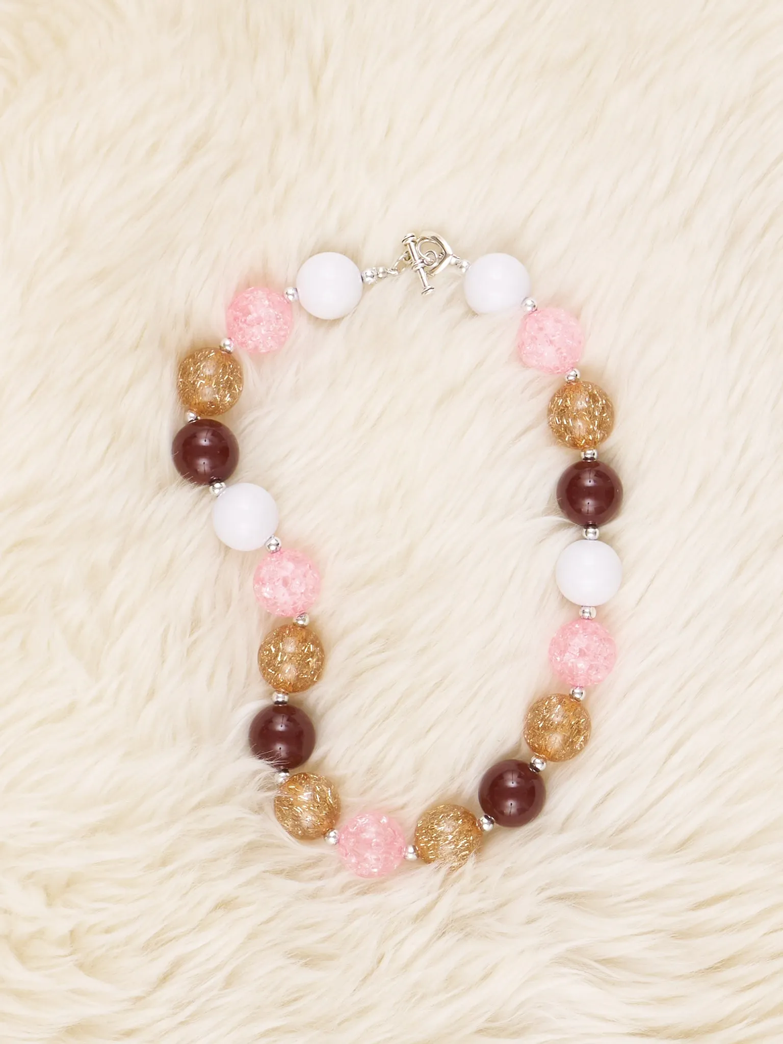 Pink & Brown Sparkle Bubblegum Necklace