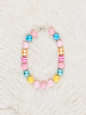 Pink Sparkle Stripes Bubblegum Necklace