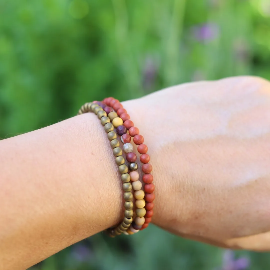 "Youth" Matte Red Jasper Mookaite & Hematite Bracelet Set
