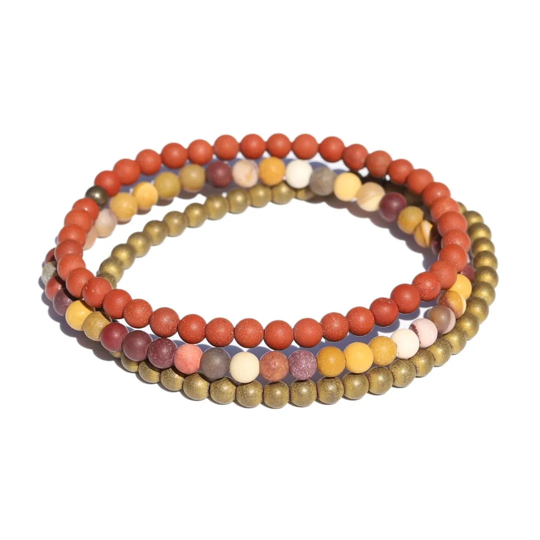 "Youth" Matte Red Jasper Mookaite & Hematite Bracelet Set