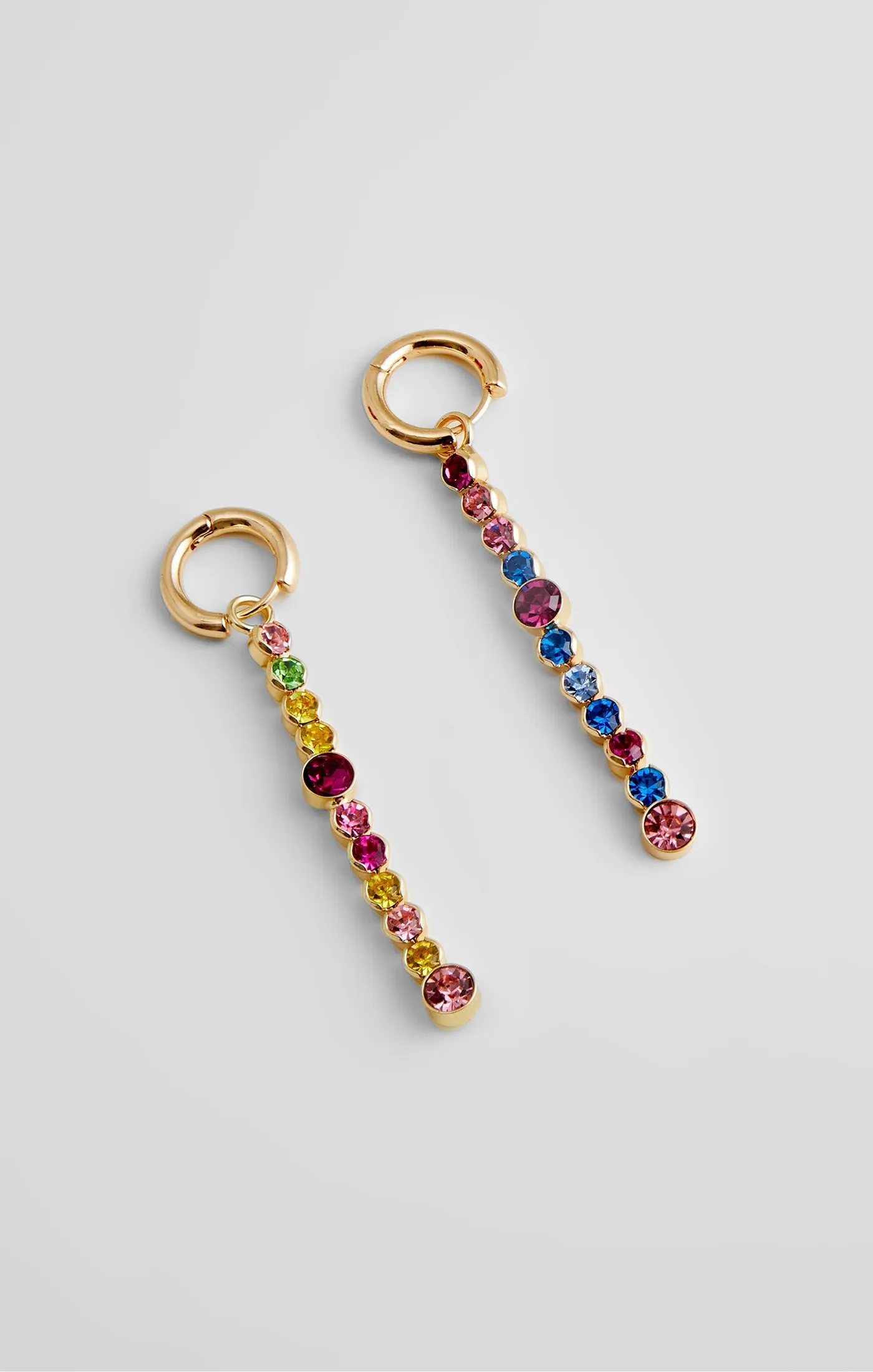 Rainbow Mixed Diamante Drop Huggie Hoop Earrings