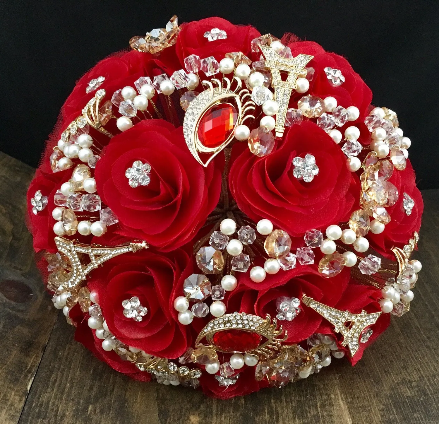 Red Parisian Wedding bouquet brooch, Quinceanera Bouquet, XV Anos, brooch bouquet wedding, brooch bouquet, red wedding