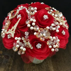 Red Parisian Wedding bouquet brooch, Quinceanera Bouquet, XV Anos, brooch bouquet wedding, brooch bouquet, red wedding