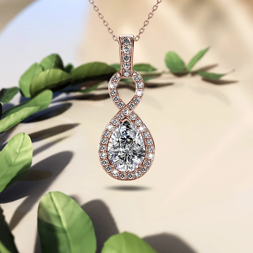 Rose Gold Eternal Twist Drop Pendant Necklace Embellished With SWAROVSKI Crystals