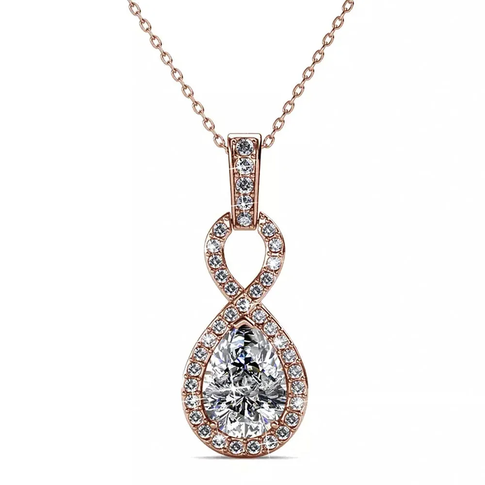 Rose Gold Eternal Twist Drop Pendant Necklace Embellished With SWAROVSKI Crystals