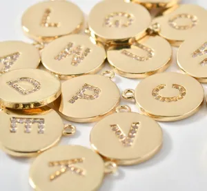 Round Charm, Gold Initial Charm, Personalized Charm, Letter Charm, Single Alphabet Charm, Letter Drop Charm for Necklace Jewelry Making