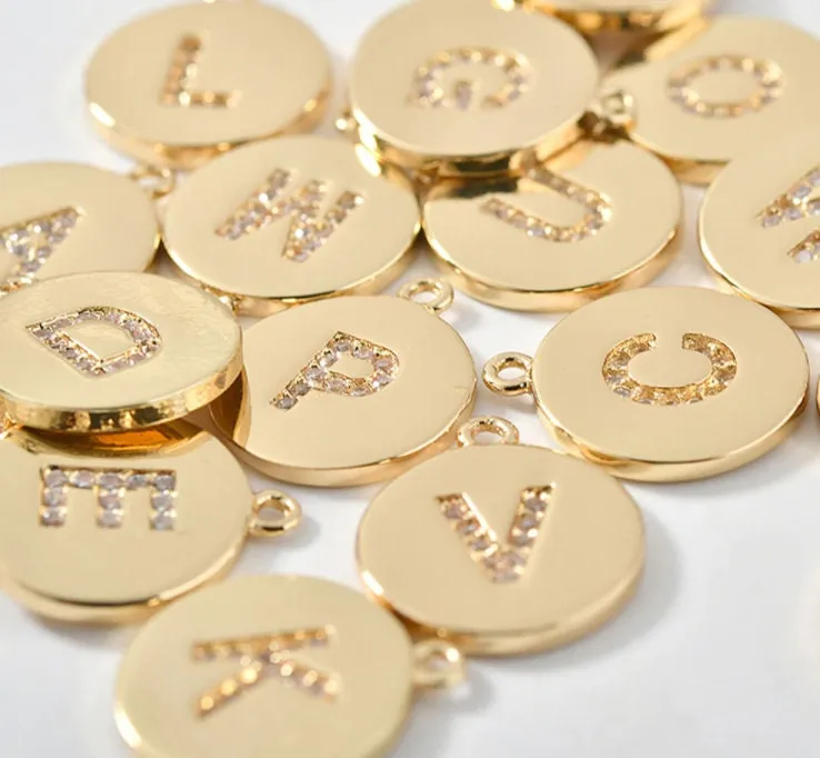 Round Charm, Gold Initial Charm, Personalized Charm, Letter Charm, Single Alphabet Charm, Letter Drop Charm for Necklace Jewelry Making