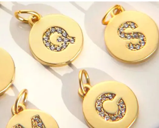 Round Charm, Gold Initial Charm, Personalized Charm, Letter Charm, Single Alphabet Charm, Letter Drop Charm for Necklace Jewelry Making