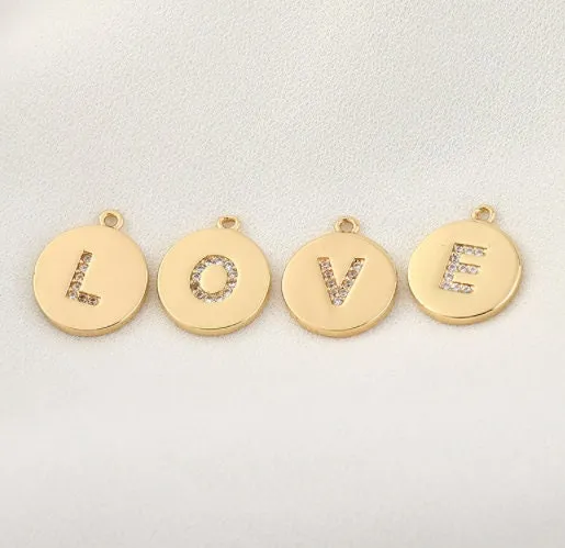 Round Charm, Gold Initial Charm, Personalized Charm, Letter Charm, Single Alphabet Charm, Letter Drop Charm for Necklace Jewelry Making