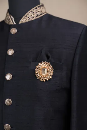 Round Gold Crystal Crystal & Stone Brooch