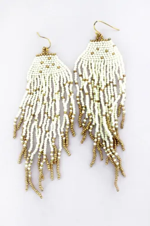 SALE! Ivory and Gold Seed Bead Fringe Earrings