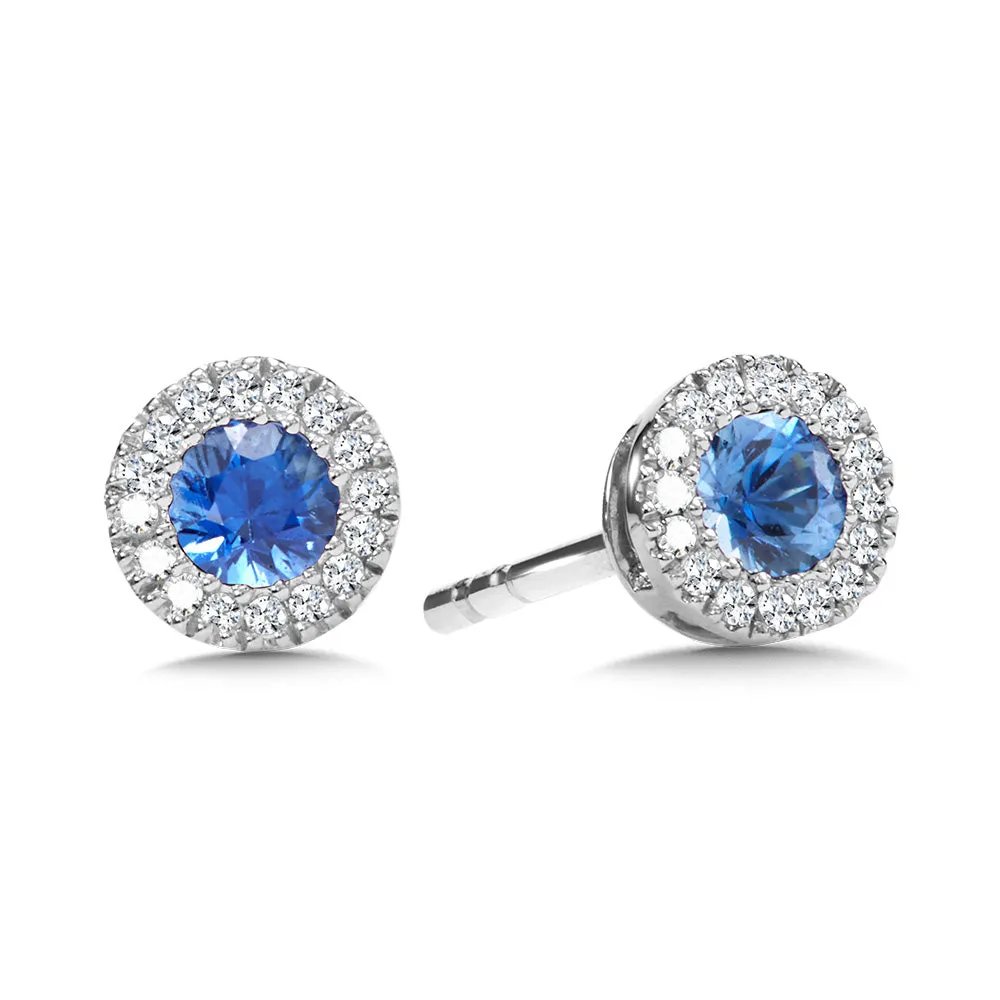 Sapphire & Diamond Halo Stud Earrings