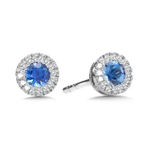 Sapphire & Diamond Halo Stud Earrings