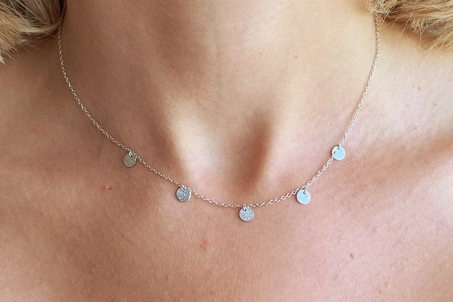 Sauterns Battered Sterling Silver Disc Necklace