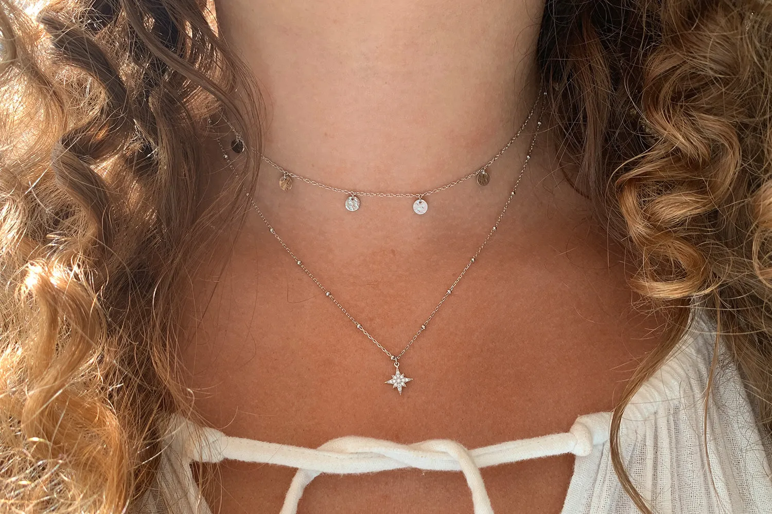 Sauterns Battered Sterling Silver Disc Necklace