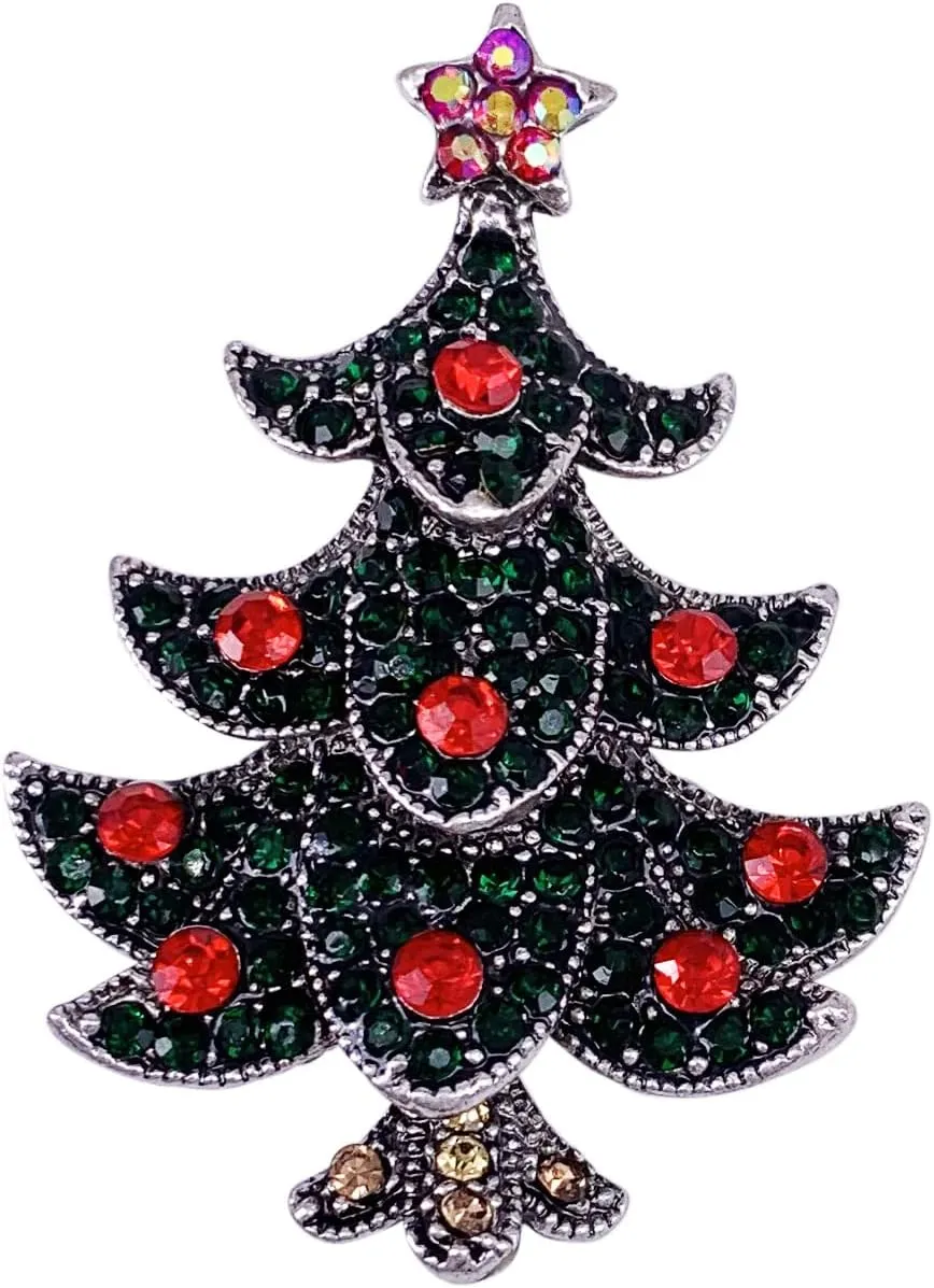 SELOVO Snowman Austrian Crystal Brooch Pin Costume Jewelry (Tree)