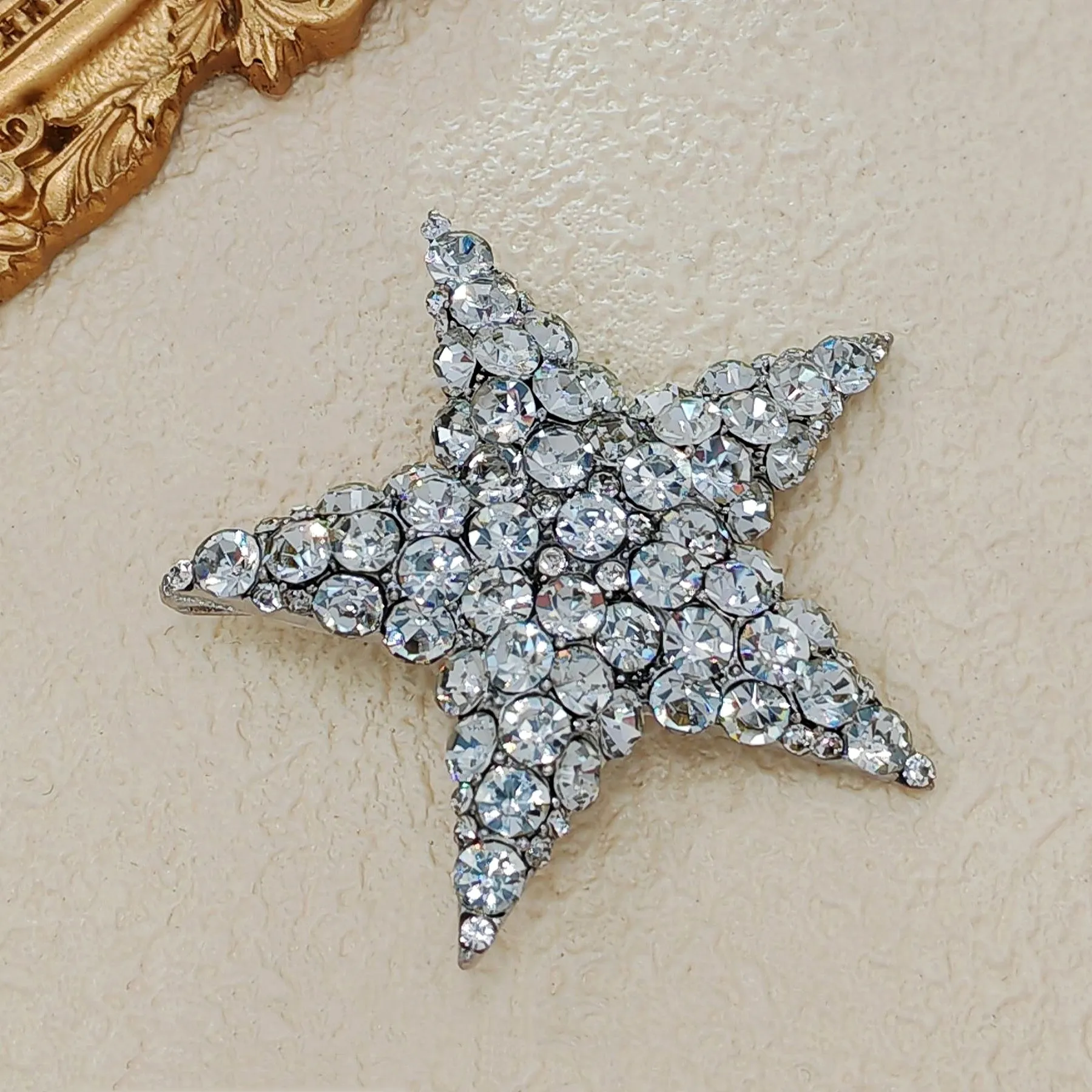 Shiny 5-Point Star Clear Crystal Rhinestone Brooch Pin Wedding Party Accessory