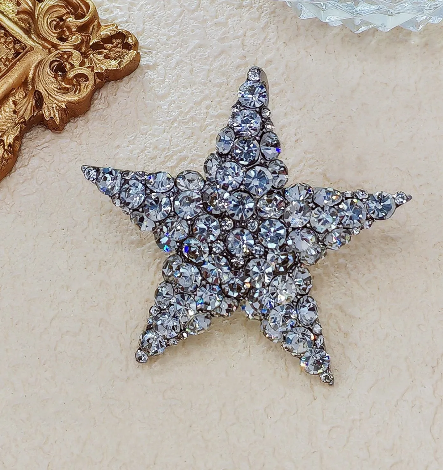 Shiny 5-Point Star Clear Crystal Rhinestone Brooch Pin Wedding Party Accessory