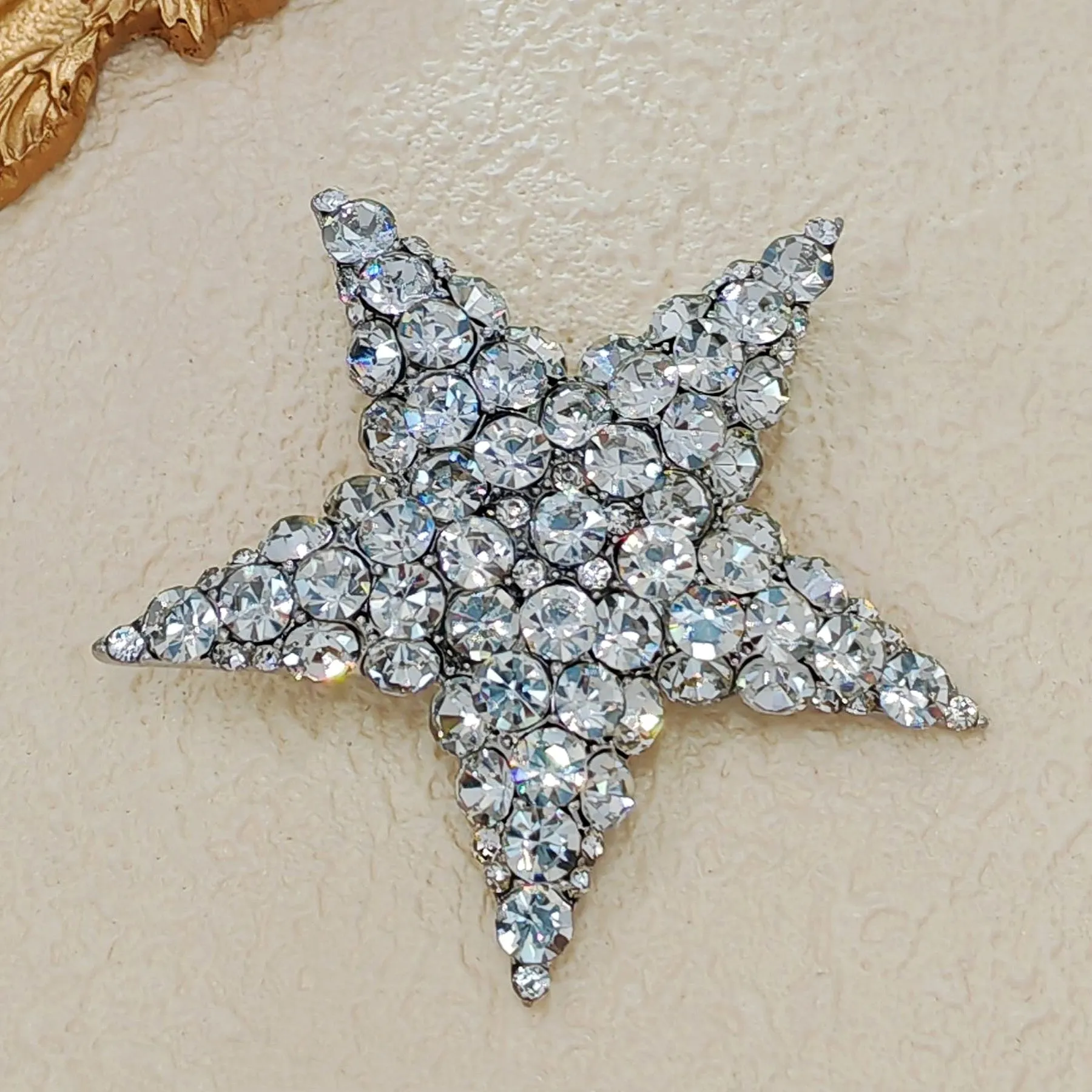 Shiny 5-Point Star Clear Crystal Rhinestone Brooch Pin Wedding Party Accessory