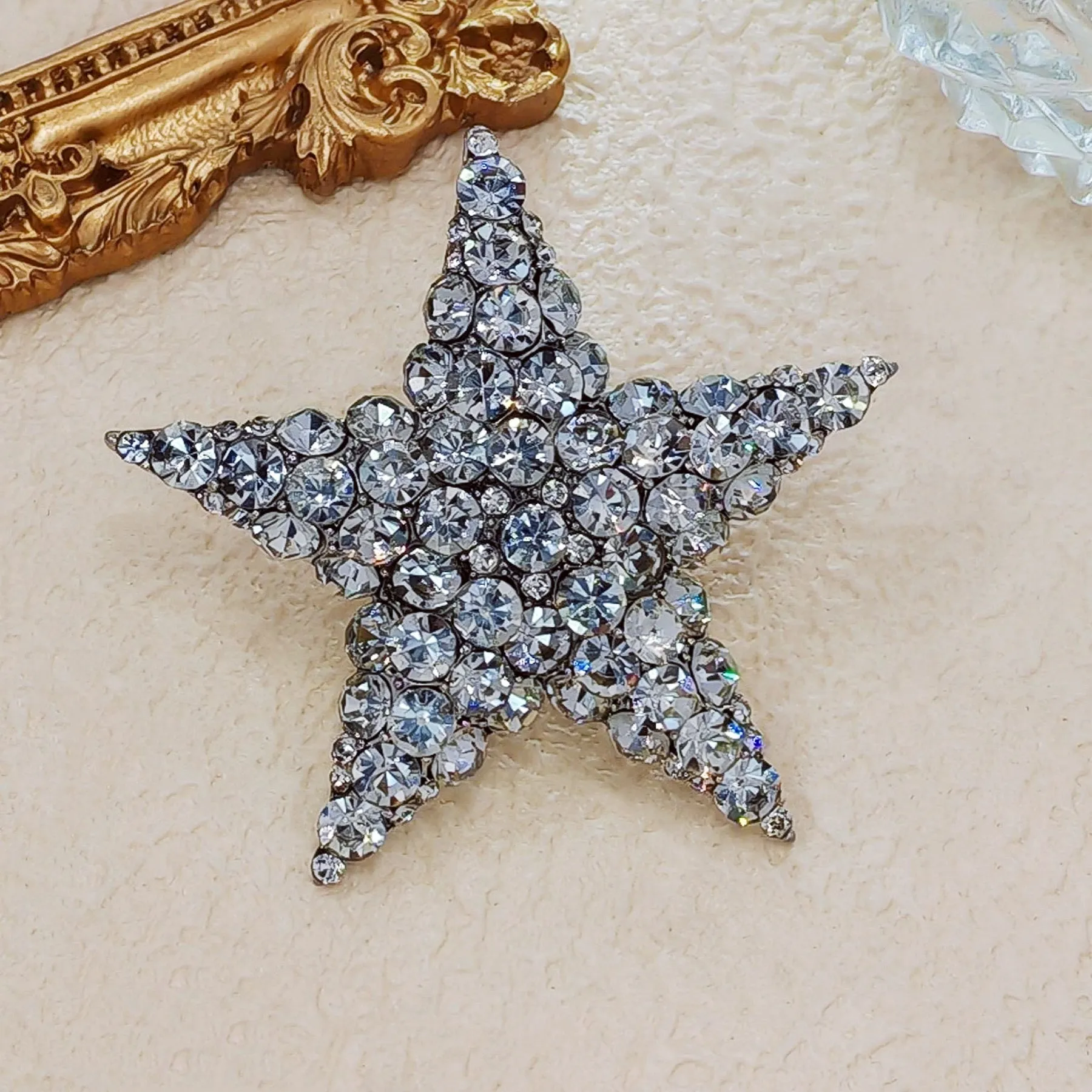 Shiny 5-Point Star Clear Crystal Rhinestone Brooch Pin Wedding Party Accessory