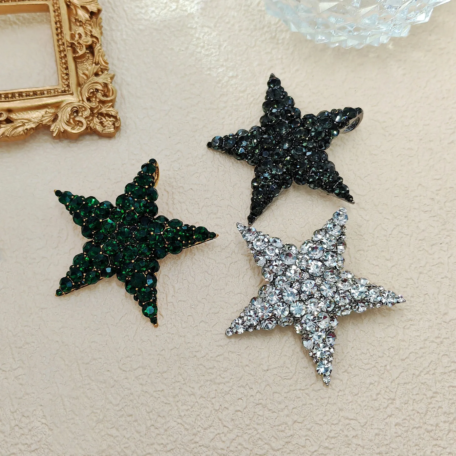 Shiny 5-Point Star Clear Crystal Rhinestone Brooch Pin Wedding Party Accessory