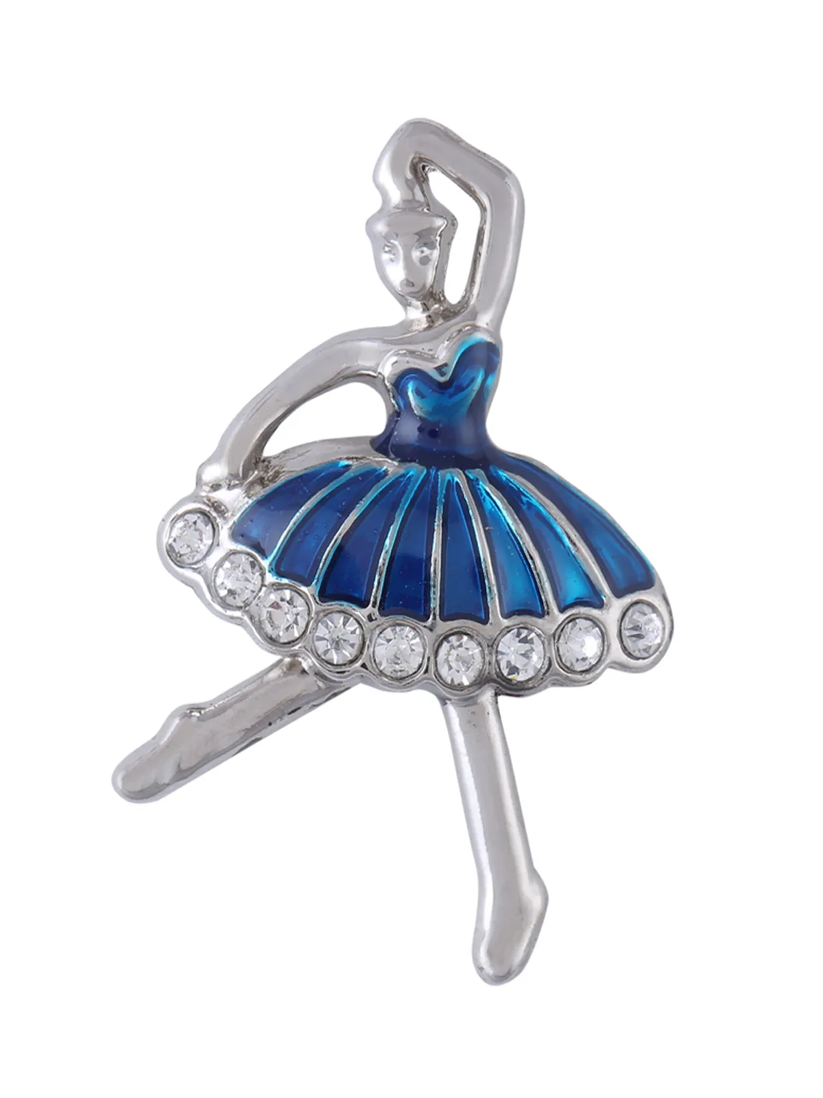 Shiny Silver Enamel Diamond Doll Brooch