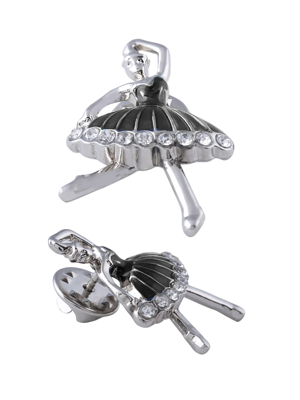Shiny Silver Enamel Diamond Doll Brooch