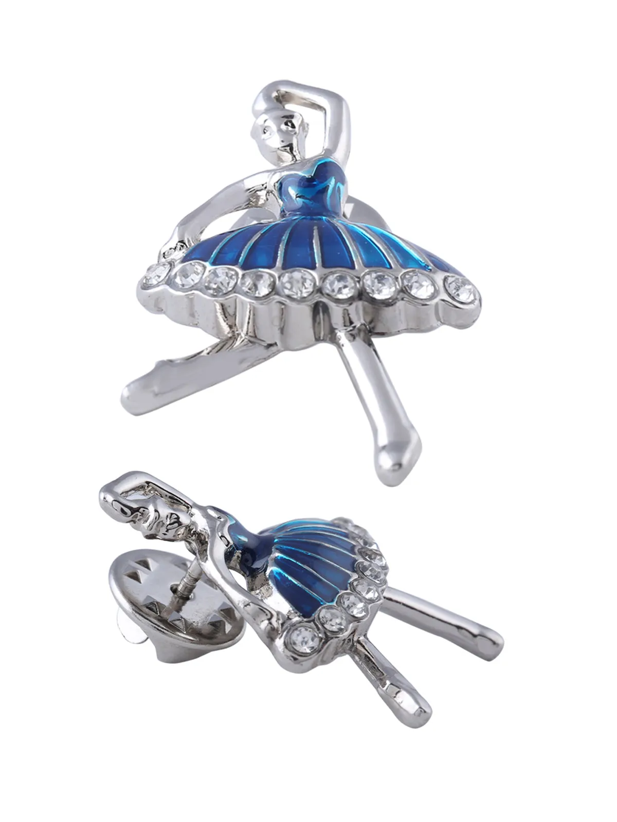 Shiny Silver Enamel Diamond Doll Brooch