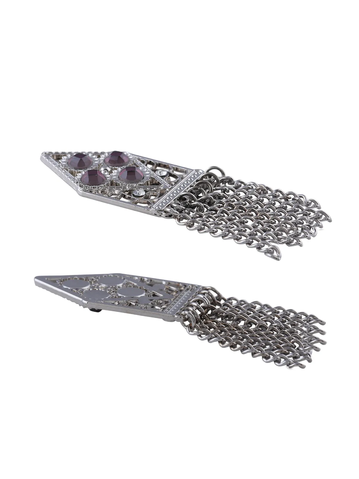 Shiny Silver Hand stitch Chain Tassel Brooch