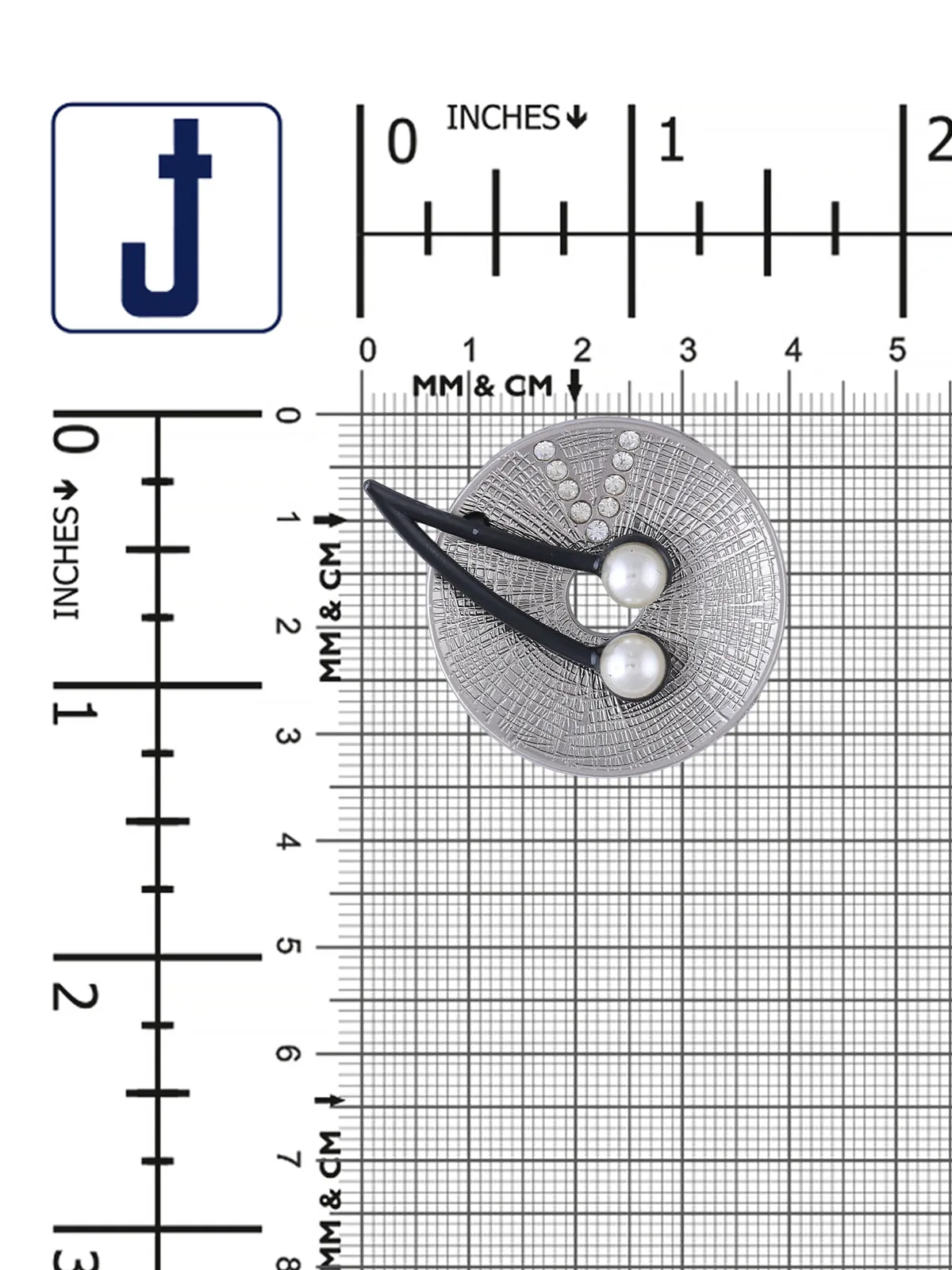 Shiny Silver Pearl & Diamond Round Shape Brooch