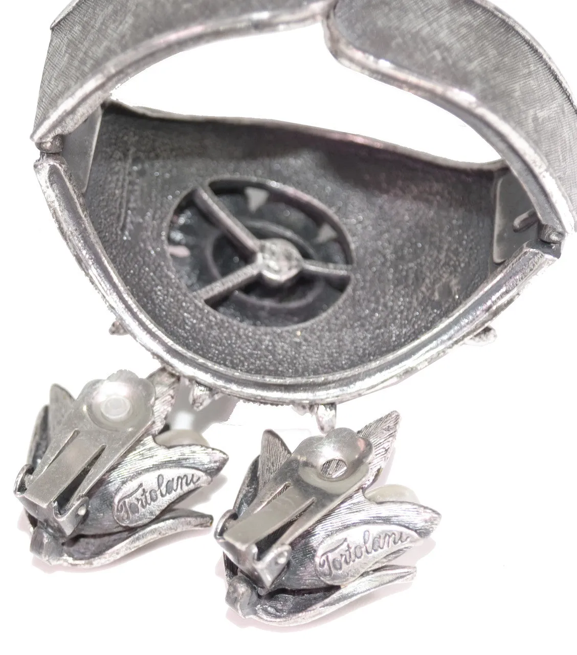 Signed Tortolani Vintage Silver Flower Cuff & Earrings w/ Pearls