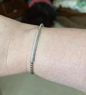 Silver Crystal & Rope Thin Cuff Bracelet
