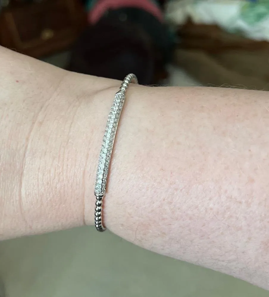 Silver Crystal & Rope Thin Cuff Bracelet