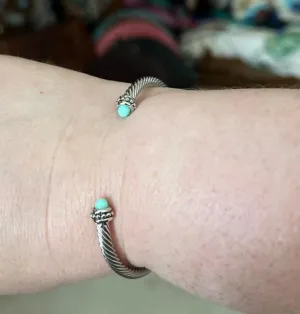 Silver Turquoise/Black & Rope Thin Cuff Bracelet
