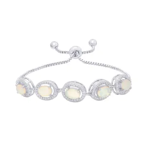 Simulated Opal Adjustable Bolo Bracelet in Fine Silver Plate