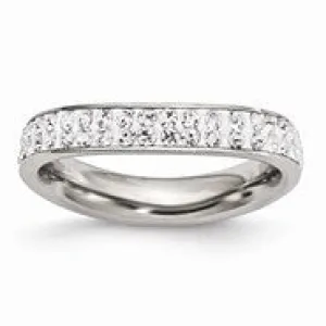 Stainless Steel 4mm Polished Crystal Wavy Ring