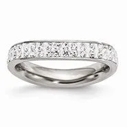 Stainless Steel 4mm Polished Crystal Wavy Ring
