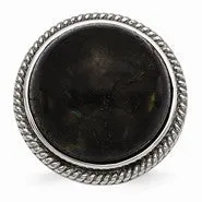 Stainless Steel Polished Labradorite Textured Ring