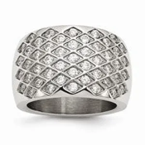 Stainless Steel White CZs Polished, Size 7