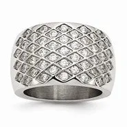 Stainless Steel White CZs Polished, Size 7