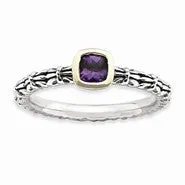 Sterling Silver & 14k Checker-cut Amethyst Antiqued R, Size 5
