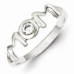 Sterling Silver & CZ Polished Mom Ring